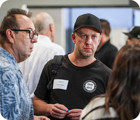 Conference speaker engaging with an audience